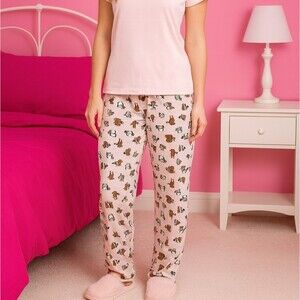 Pink Ellen DeGeneres Love Dog Pajama Pants Large Elastic Waist Pull On Stretch